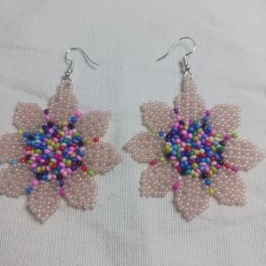 Mexican handmade beaded seed flower earrings